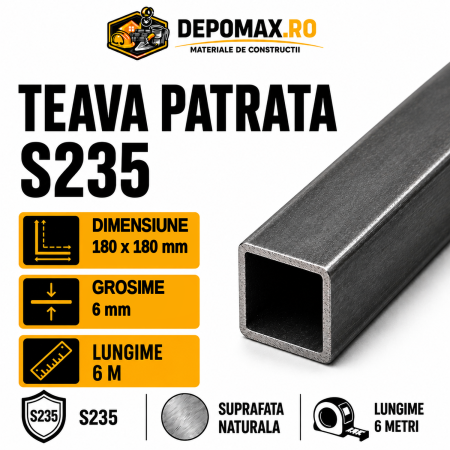 Teava patrata 180 x 180 x 6 mm, 6 metri